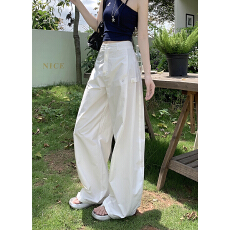 批发实拍辣妹复古工装裤休闲裤女夏季高腰显瘦<b class='q'>阔腿裤</b>运动裤直筒长裤子