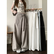 批发实拍设计感绑带休闲裤女春<b class='q'>夏</b>直筒裤显瘦阔腿裤宽松垂感拖地裤长裤