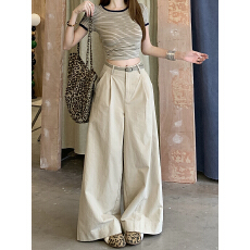 批发实拍2026春季慵懒感休闲裤女高腰复古纯色宽松阔腿裤垂感拖地<b class='q'>长裤</b>