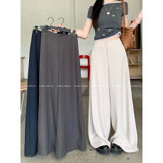 批发实拍高级感西装裤休闲裤女夏季纯色裤子阔腿裤宽松高腰垂感拖地裤