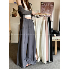 批发实拍2025设计感西装裤休闲裤女灰色裤子阔腿裤宽松高腰垂感拖地裤