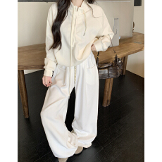 批发实拍2026春季慵懒感休闲灰色套头卫衣+高腰宽松阔腿裤垂感拖地裤