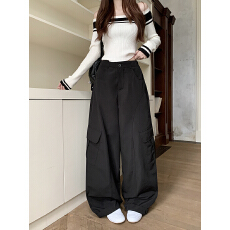 批发实拍美式慵懒风弯刀裤<b class='q'>休闲裤</b><b class='q'>女</b>春季高腰宽松阔腿裤<b class='q'>秋</b>季百搭<b class='q'>长裤</b>子