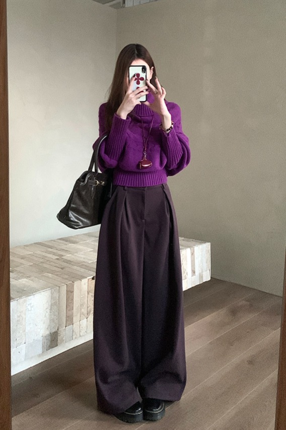 Real-shot relaxed-style designer loose casual pants, woolen pants for women—autumn and winter thickened straight-leg pants, wide-leg pants, floor-length pants.