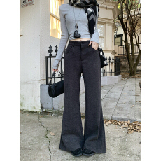 批发实拍2025秋<b class='q'>冬</b>毛呢微喇叭裤女高腰显瘦休闲裤直筒裤垂感拖地马蹄裤