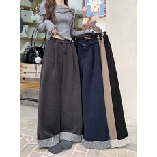 批发实拍慵懒感复古毛呢休闲裤女设计感卷边宽松阔腿裤显瘦呢子<b class='q'>西装</b>裤