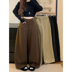 批发实拍实价咖色裤子宽松阔腿裤休闲裤呢子<b class='q'>秋</b>冬复古美式直筒裤百搭裤