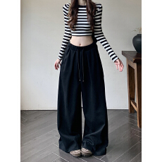 批发实拍慵懒风灰色<b class='q'>休闲裤</b>秋季卫裤<b class='q'>女</b>高腰直筒裤阔腿裤<b class='q'>长裤</b>垂感拖地裤