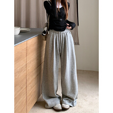 批发实拍慵懒风灰色<b class='q'>休闲裤</b>秋季卫裤<b class='q'>女</b>高腰直筒裤阔腿裤<b class='q'>长裤</b>垂感拖地裤