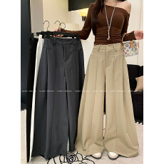 批发实拍休闲裤女2026春季新款韩版复<b class='q'>白</b>色百搭高腰显瘦宽松阔腿长<b class='q'>裤子</b>