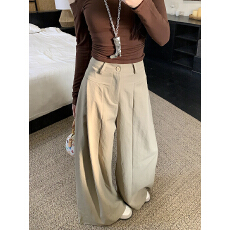 批发实拍休闲裤女2026春季新款韩版复<b class='q'>白</b>色百搭高腰显瘦宽松阔腿长<b class='q'>裤子</b>