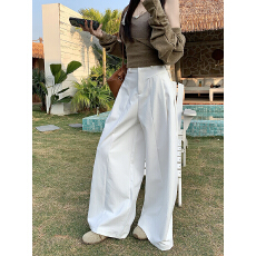 批发实拍休闲裤女2026春季新款韩版复<b class='q'>白</b>色百搭高腰显瘦宽松阔腿长<b class='q'>裤子</b>