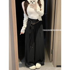 批发实拍2026春季新款灰色阔腿<b class='q'>西装</b>裤女高腰显瘦宽松百搭拖地长裤子女