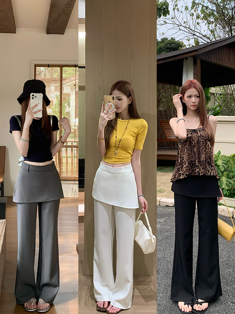 실사 페이크 레이어드 랩스커트팬츠 정장 와이드 레깅스 바지 2026 봄 새로운 하이웨이스트 슬림해 보이는 캐주얼 스트레이트 바닥 청소 바지