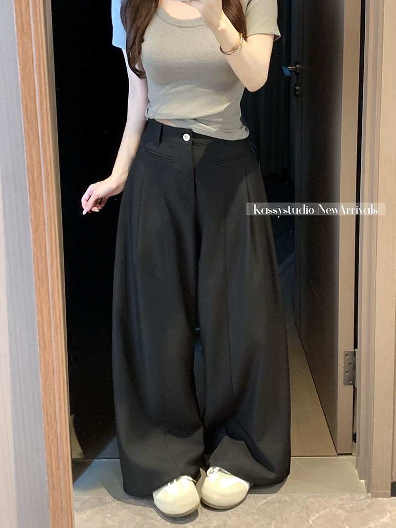 2026 하이웨이스트 정장 바지 여성 봄 여름 느긋한 바람 와이드 레그 팬츠 도루 가을 센스 스트레이트 팬츠 루즈핏 슬림해 보이는 롱 바지