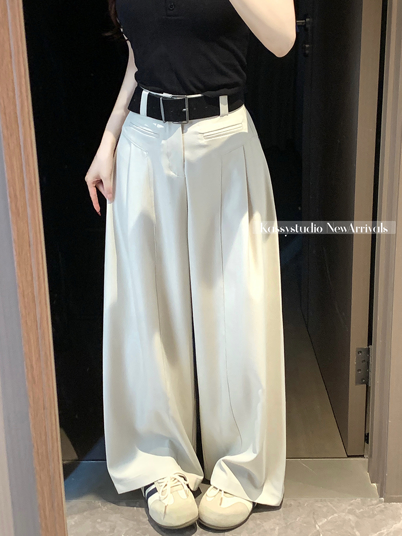 2026 하이웨이스트 정장 바지 여성 봄 여름 느긋한 바람 와이드 레그 팬츠 도루 가을 센스 스트레이트 팬츠 루즈핏 슬림해 보이는 롱 바지