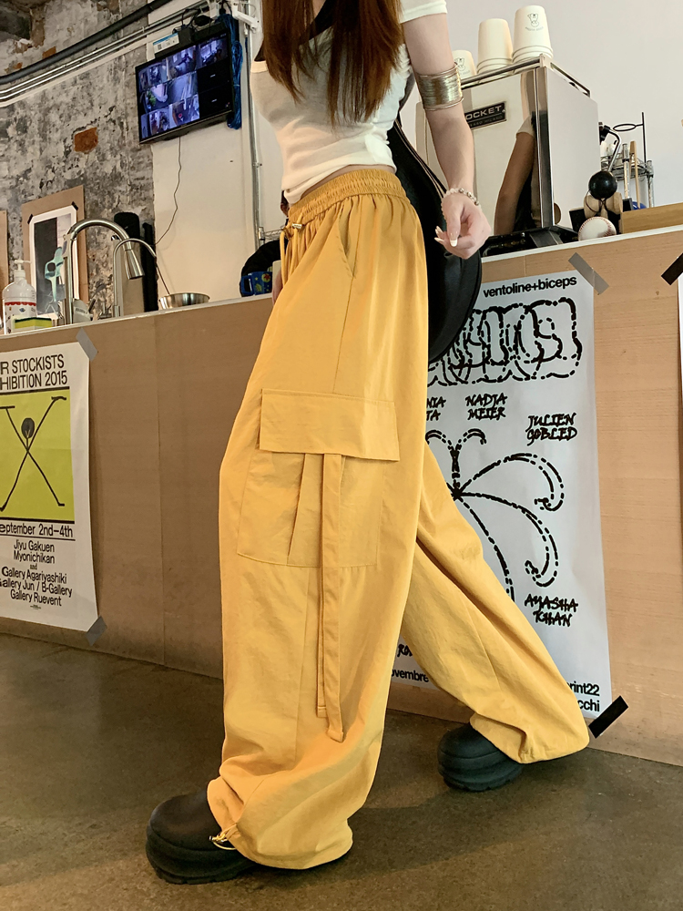 실사 아메리칸 디자인 센스 화이트 핫걸 워크웨어 팬츠 여성 하이웨이스트 슬림해 보이는 스트레이트 팬츠 루즈핏 와이드 레그 팬츠 바닥 청소 바지