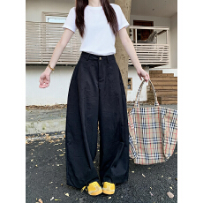 批发实拍美式复古卡其色休闲裤女夏季显瘦百搭宽松阔腿裤直筒裤<b class='q'>长裤</b>子