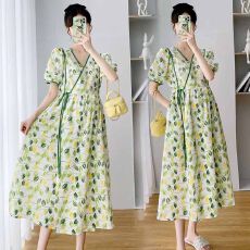 批发<b class='q'>孕妇装</b>V领韩版小清新夏<b class='q'>短袖</b>透气中长款大码宽松遮肚显瘦潮连衣裙