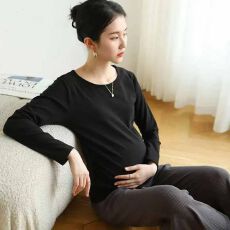 批发孕妇装秋冬新款德绒保暖双面磨毛大码遮肚不显怀褶皱托腹潮打底衫