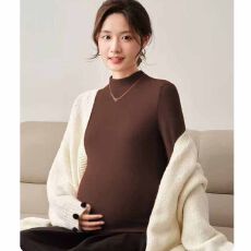 批发孕妇装韩版秋冬新款半高领大码遮肚显瘦褶皱托腹百搭通勤潮打底衫