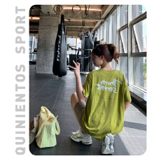 批发新款<b class='q'>宽松</b>显瘦健身服女跑步瑜伽上衣罩衫春夏季运动短袖中长款速干