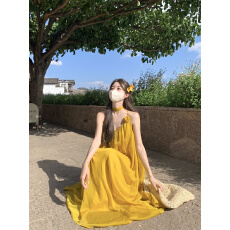 批发实拍实价 度假风慵懒V领吊带连衣裙