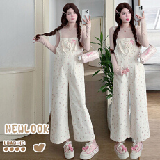 批发实拍现~ 2026孕妇装春季新款韩版小熊牛仔背带<b class='q'>裤</b>+粉色上衣套装