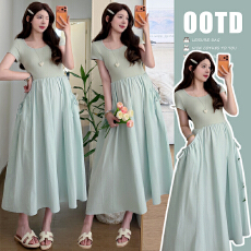 批发实拍新品~2026春夏新款孕妇休闲甜美韩版薄荷绿长款连衣<b class='q'>裙</b>