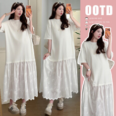 批发实拍新品~2026<b class='q'>春</b>夏新款孕妇休闲甜美韩版蕾丝拼接长款连衣裙