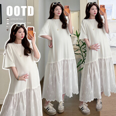 批发实拍新品~2026<b class='q'>春</b>夏新款孕妇休闲甜美韩版蕾丝拼接长款连衣裙