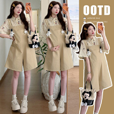 批发实拍新品~夏季元气孕妇韩版可爱公仔<b class='q'>牛仔</b>背带裤套装+印花短袖<b class='q'>衬衣</b>