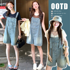 批发新品现~ 元气<b class='q'>孕妇</b><b class='q'>韩版</b>宽松小众牛仔背带裤套装+纯棉<b class='q'>短袖</b>上衣