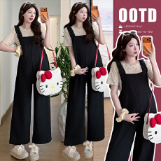 批发实拍现~ 新款夏季2026网红设计凉感西裤背带裤套装+波点短袖上衣