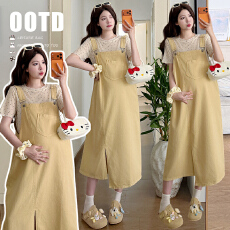 批发实拍新品 2026夏季甜美宽松<b class='q'>韩版</b>牛仔背带裙+波点上衣两件套套装