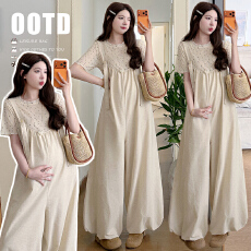 实拍新品~ 2026孕妇装春夏季新款韩版休闲棉麻灯笼背带裤+波点T