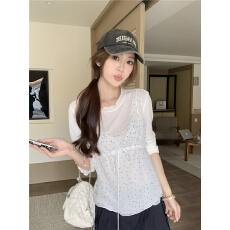 批发实拍 <b class='q'>韩版</b>纯欲风叠穿透视波点吊带背心修身显瘦打底上衣两件套