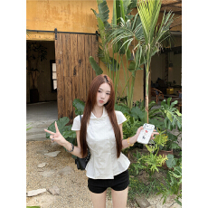 批发实拍 韩版法式纯欲风气质收腰白色<b class='q'>娃娃领</b><b class='q'>衬衫</b>上衣