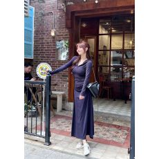 批发高级感气质长袖<b class='q'>连衣裙</b>女秋季2025新款百搭修身显瘦长款包臀裙子潮