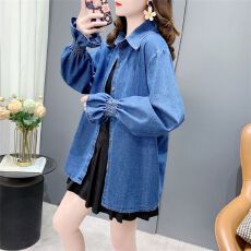 批发复古polo领<b class='q'>牛仔</b>衬衫女2025春秋新款设计感小众休闲显瘦百搭外套