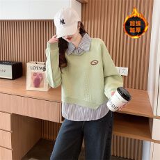 假两件拼色条纹长袖卫衣女2025新款秋冬设计感小众休闲上衣潮