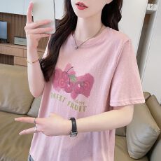 批发雪花棉T恤女圆领短袖夏季新款韩版印花大码宽松ins上衣服