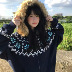 纯棉华棉 薄款~加绒 原版做工毛领 拉链有加内抽 开衫外套卫衣女