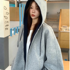 批发纯棉华棉复合牛奶丝320g银狐绒420g原版做工拉链宽松双帽外套