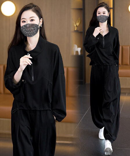 실사 2026 가을 새로운 외국 가스 빅 사이즈 여성 의류 편안함 통기성 세트 패션 캐주얼 루즈핏 슬림해 보이는 투피스 세트