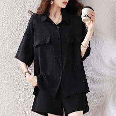 批发实拍2026夏季新款洋气大码时尚闪粉韩版气质宽松遮肉显瘦衬衫上衣