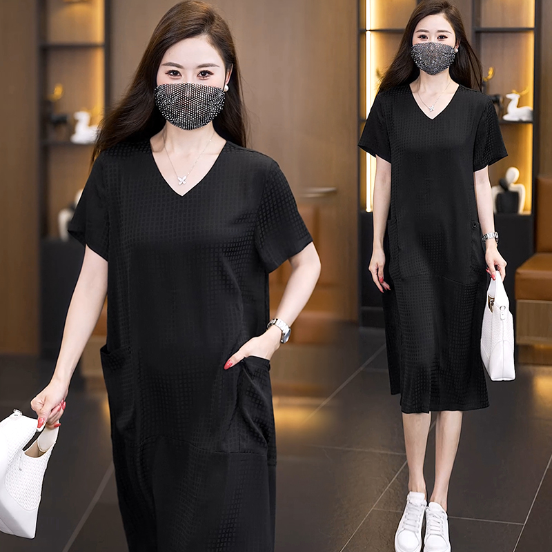 2026 여름 드레스 새로운 패션 빅 사이즈 드레스 패치워크 프린트 슬림해 보이는 표지 고기 지방 mm 품격 빅 포켓 치마