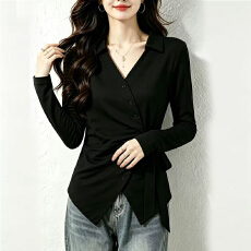 批发大码女装2026秋季新款设计感时尚系带百搭遮肚显瘦气质打底上衣