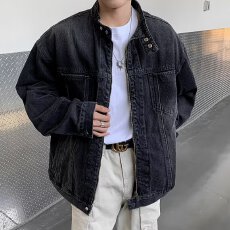 批发实拍实价复古立领牛仔<b class='q'>外套</b>男秋季新款宽松休闲水洗美式上衣<b class='q'>夹克</b>潮