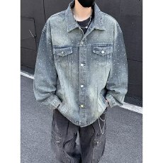 批发实拍实价做旧<b class='q'>牛仔</b>外套男女复古水洗翻领工装夹克痞帅短款褂子